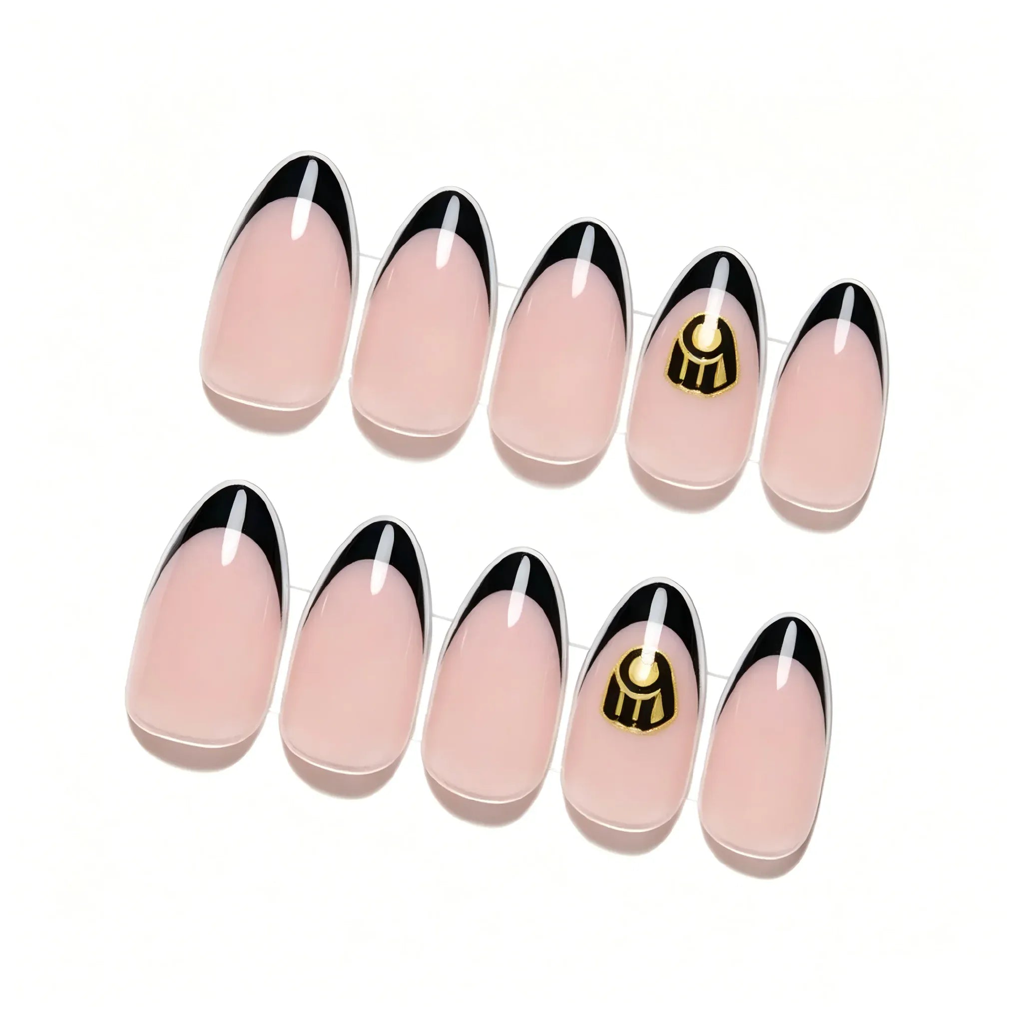Kentrim Jelly Glue Light black Kentrim Team French Tip Press On Nails - 30 Pieces (15 Sizes)