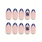 Press on Nails Kentrim Sports Team Logo Almond Press On Nails - 30 Pieces (15 Sizes) Dark blue
