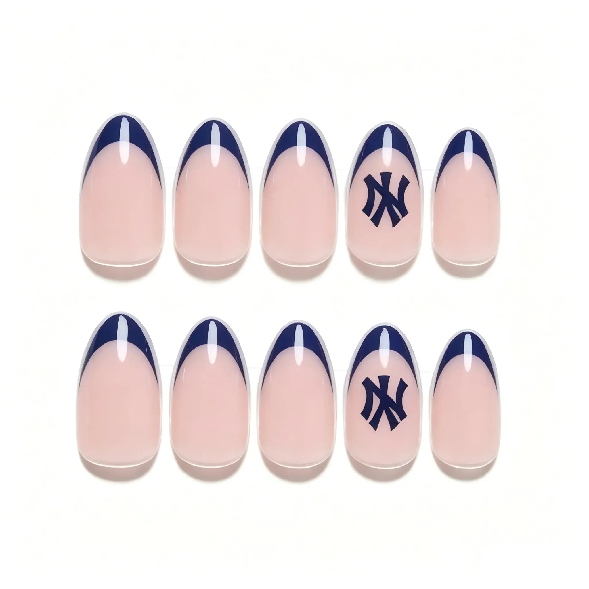 Press on Nails Kentrim Sports Team Logo Almond Press On Nails - 30 Pieces (15 Sizes) Dark blue