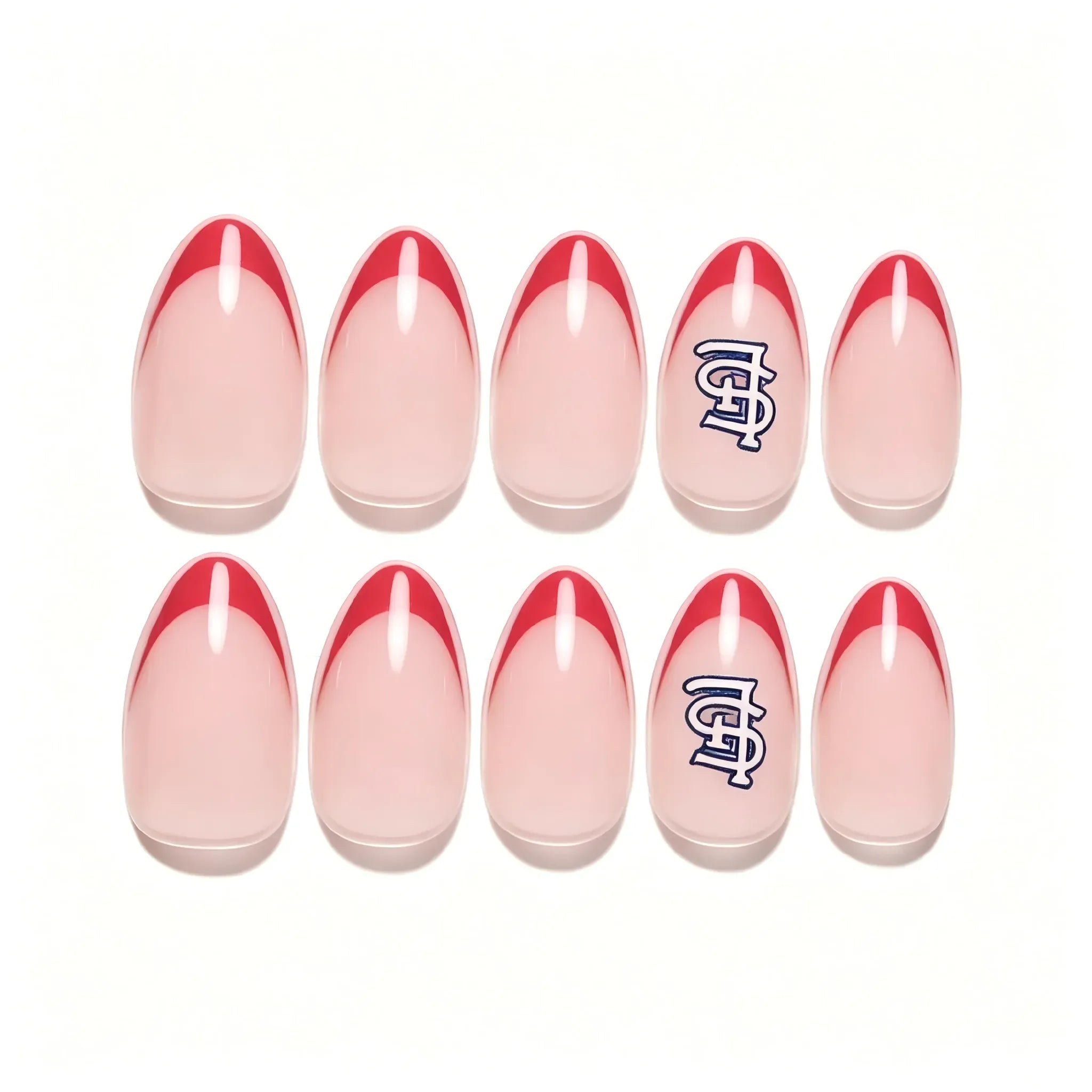 Kentrim Jelly Glue Red Kentrim Team Logo Almond Press On Nails - 30 Pieces (15 Sizes)