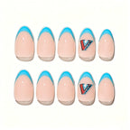 Kentrim Jelly Glue Light blue Kentrim Team Logo French Tip Press On Nails - 30 Pieces (15 Sizes)