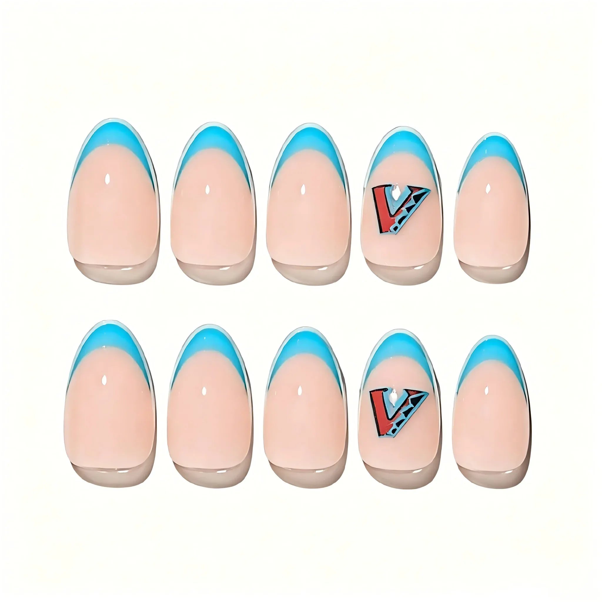 Kentrim Jelly Glue Light blue Kentrim Team Logo French Tip Press On Nails - 30 Pieces (15 Sizes)