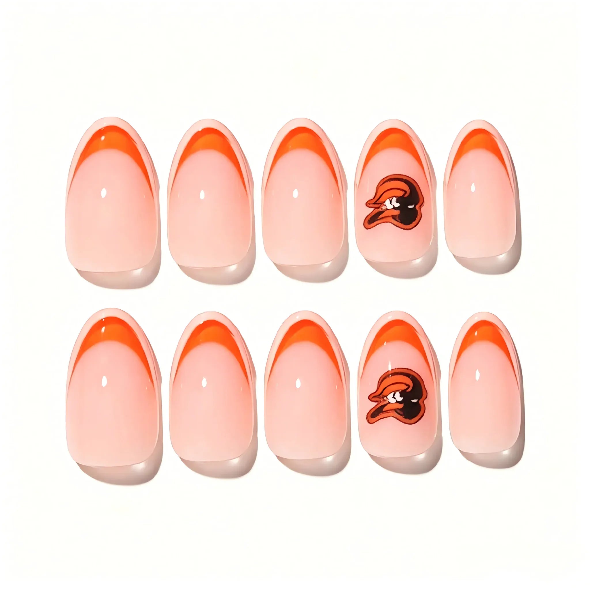 Kentrim Jelly Glue Orange Kentrim Team Logo French Tip Press On Nails - 30 Pieces (15 Sizes)