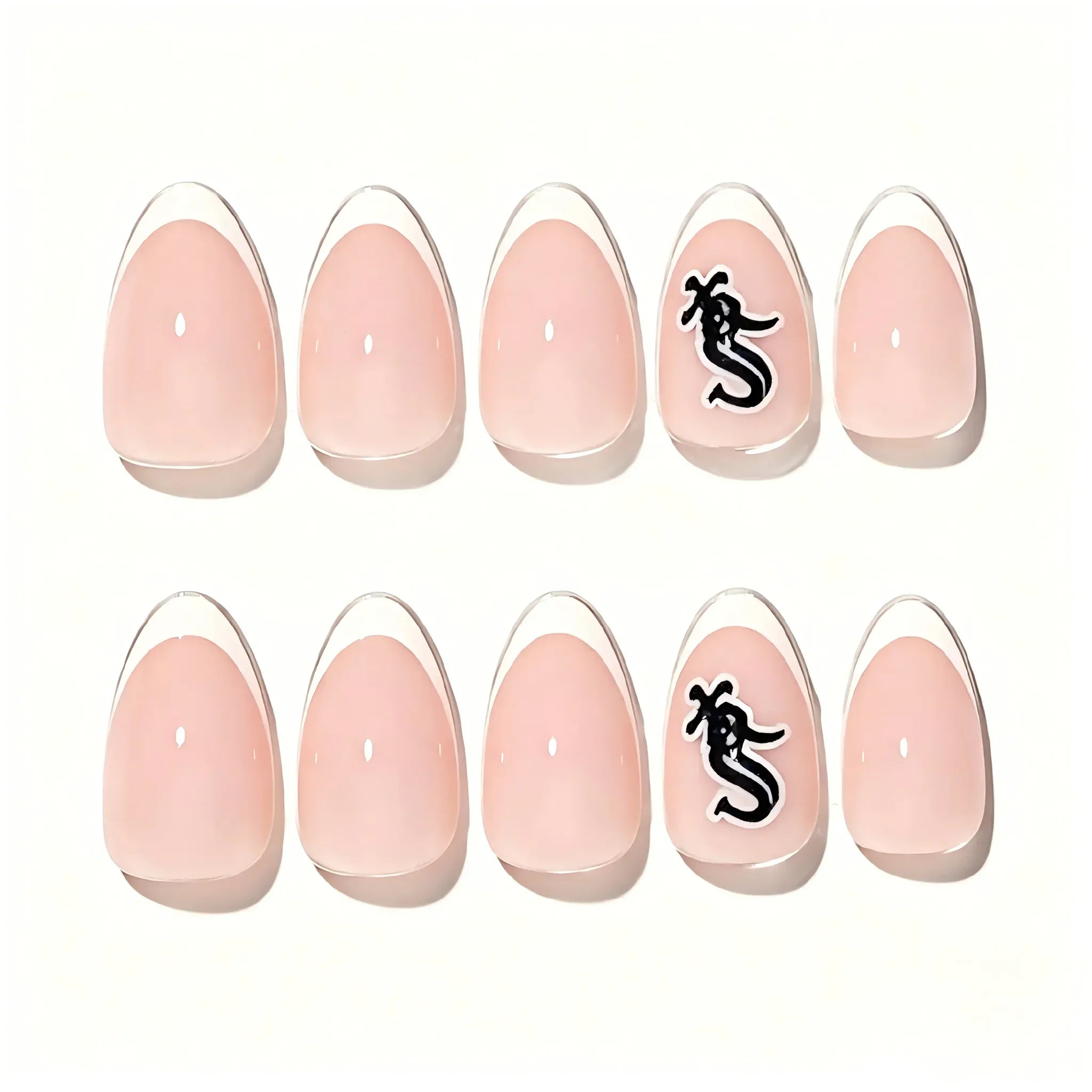 Kentrim Jelly Glue White Kentrim Team Logo French Tip Press On Nails - 30 Pieces (15 Sizes)