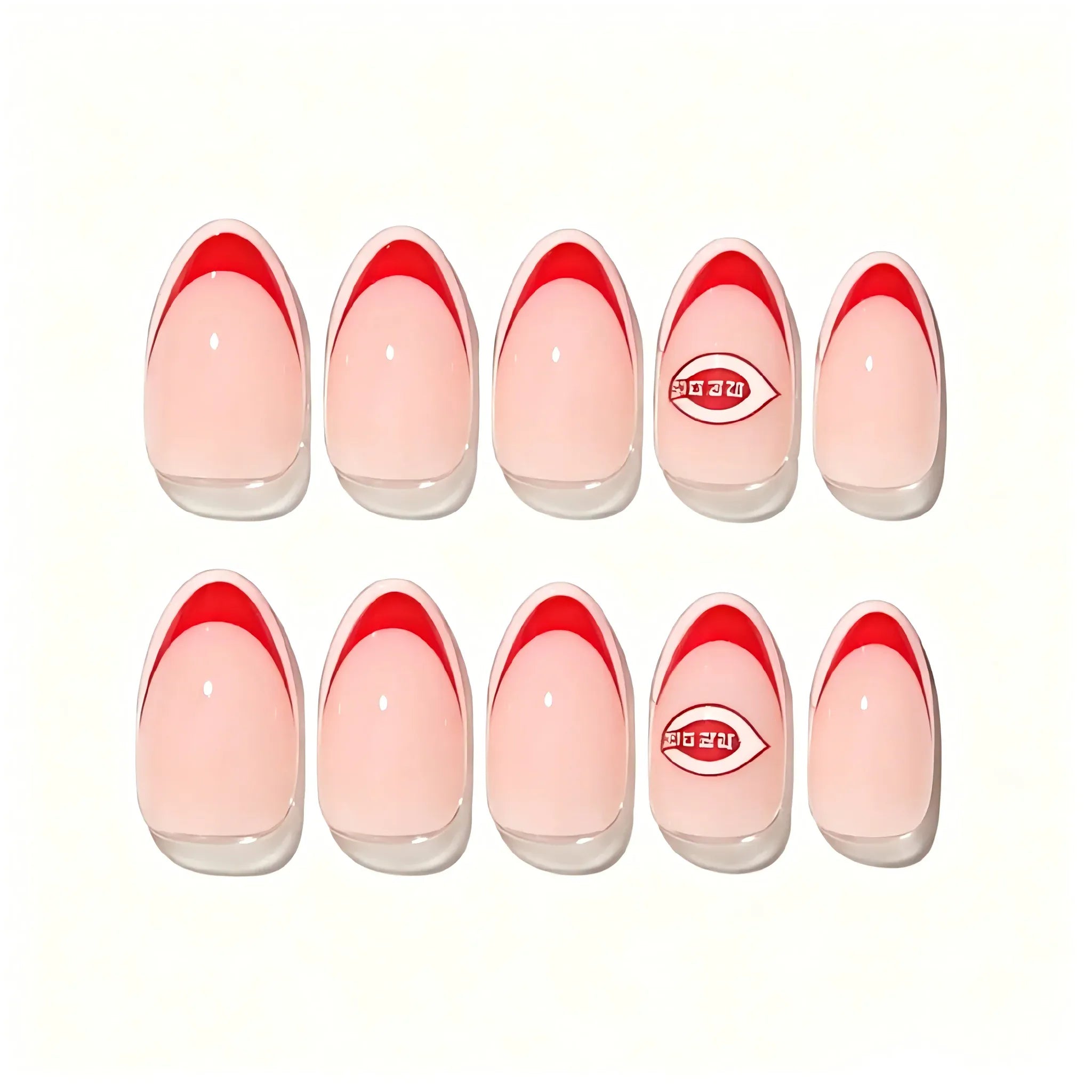 Kentrim Jelly Glue Hot Pink Kentrim Team Logo French Tip Press On Nails - 30 Pieces (15 Sizes)