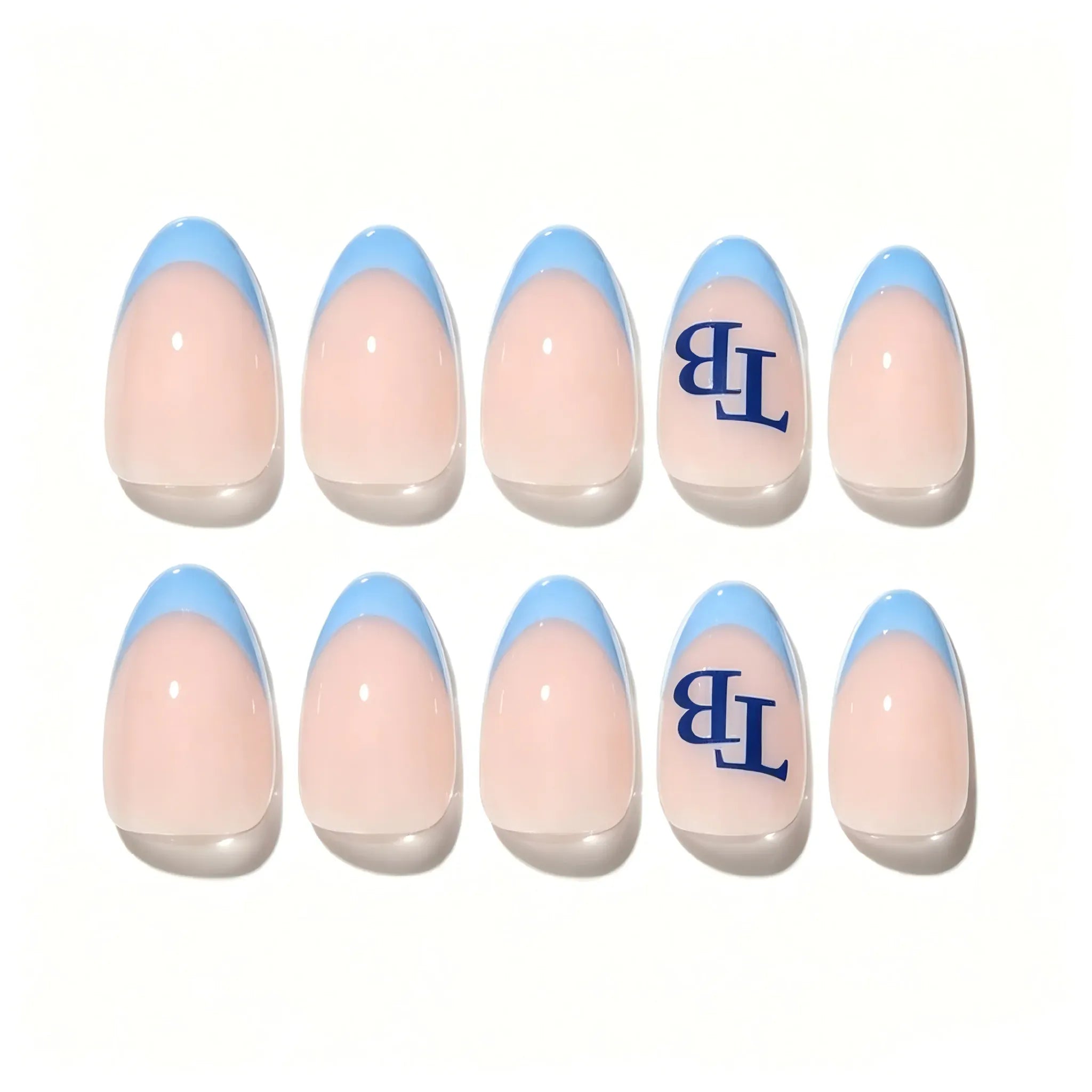 Kentrim Jelly Glue Light blue Kentrim Team Logo Almond Press On Nails - 30 Pieces (15 Sizes)