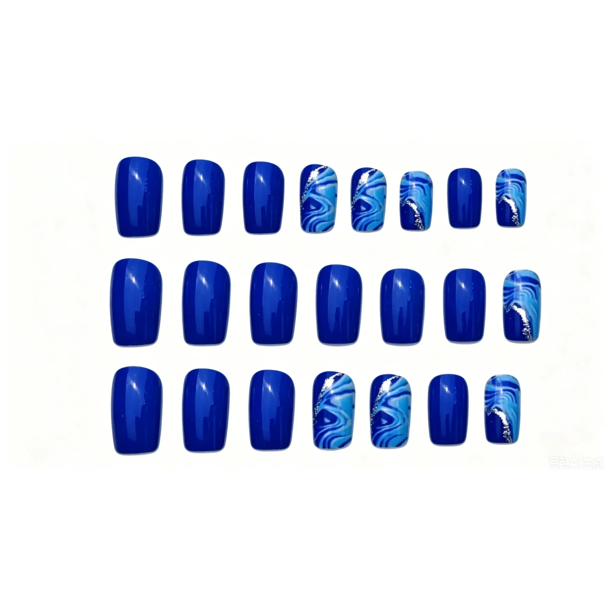 Kentrim Jelly Glue Blue Kentrim Klein Blue Marble Medium Square Press On Nails - 24 Pieces (12 Sizes)