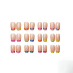 Kentrim Jelly Glue Pink Kentrim Rainbow French Tip Short Square Press On Nails - 24 Pieces (12 Sizes)