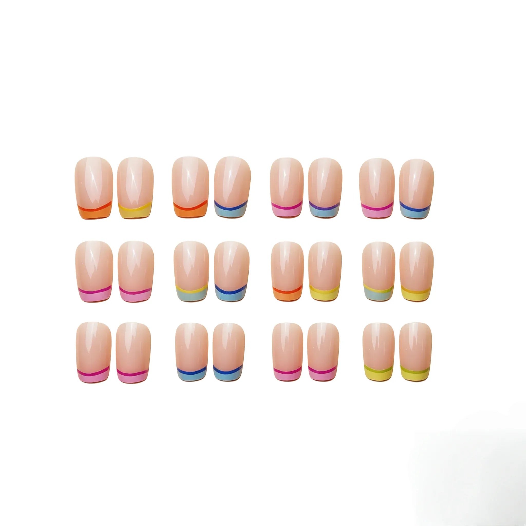 Kentrim Jelly Glue Pink Kentrim Rainbow French Tip Short Square Press On Nails - 24 Pieces (12 Sizes)