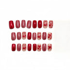 Kentrim Jelly Glue Red Kentrim Valentine's Day Red Heart Short Square Press On Nails - 24 Pieces (12 Sizes)