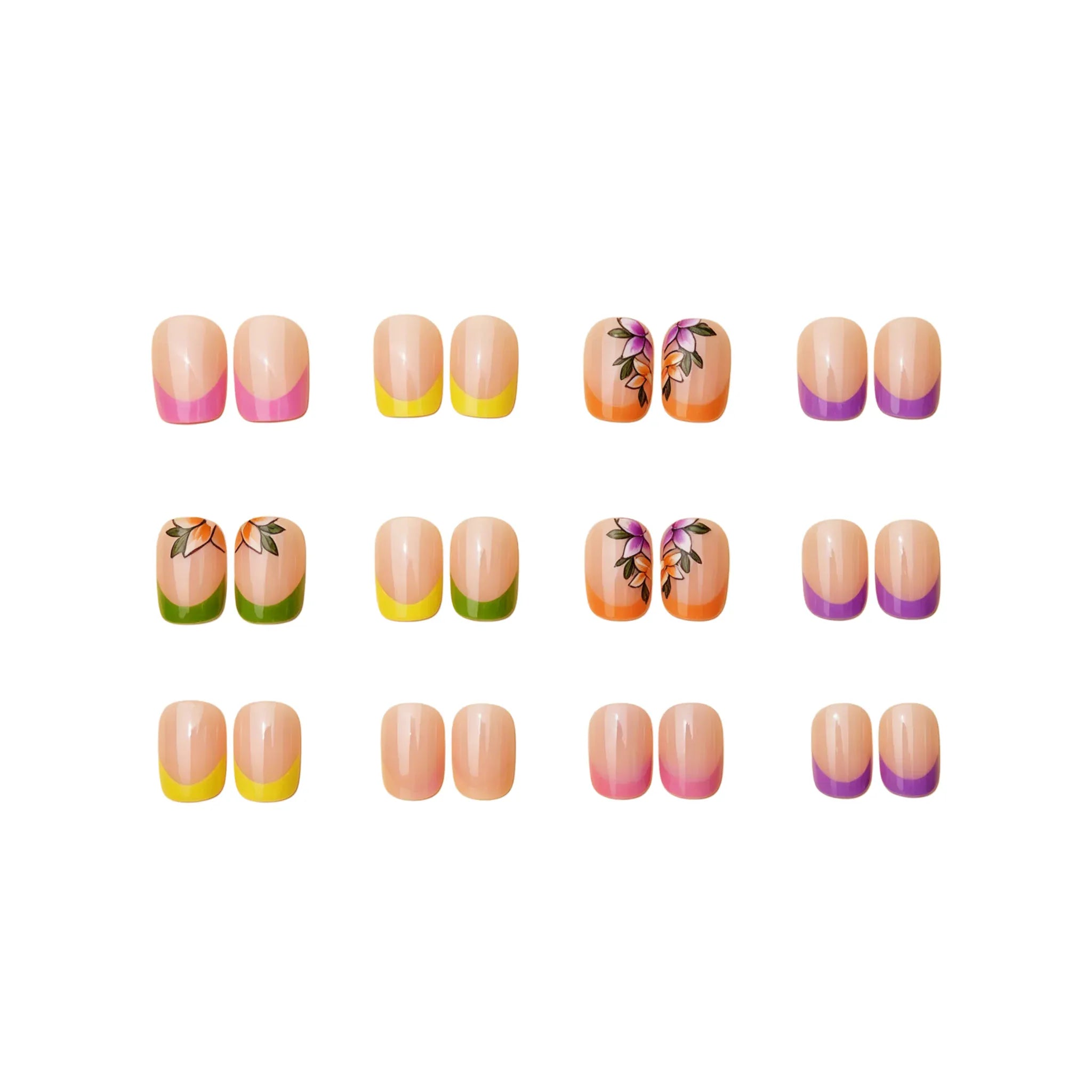 Kentrim Jelly Glue Pink Kentrim Colorful French Tip Floral Short Square Press On Nails - 24 Pieces (12 Sizes) Main image