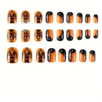 Kentrim Jelly Glue Orange Kentrim Halloween Pumpkin Short Square Press On Nails - 24 Pieces (12 Sizes)