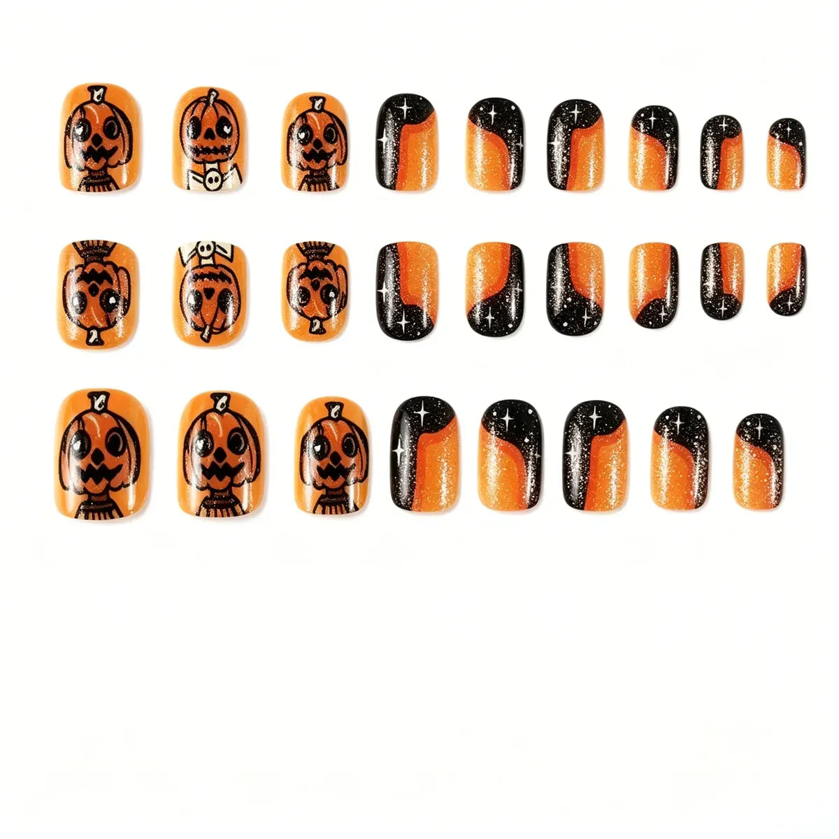 Kentrim Jelly Glue Orange Kentrim Halloween Pumpkin Short Square Press On Nails - 24 Pieces (12 Sizes)