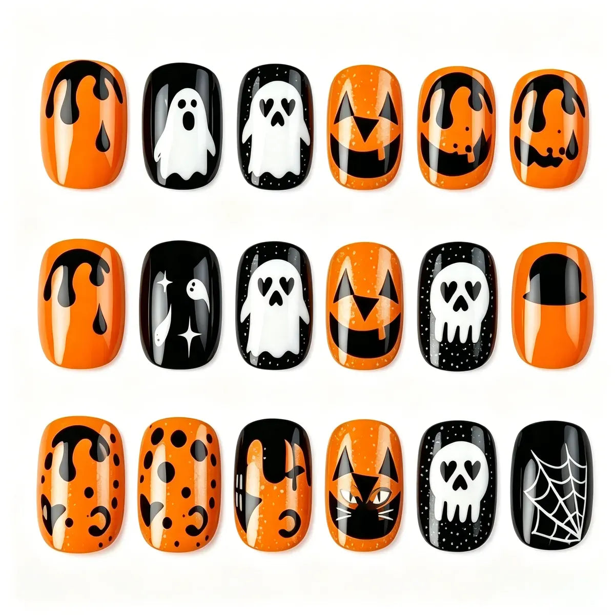 Kentrim Jelly Glue Orange Kentrim Halloween Ghost & Pumpkin Short Square Press On Nails - 24 Pieces (12 Sizes) Main image