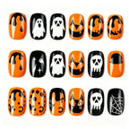 Kentrim Jelly Glue Orange Kentrim Halloween Ghost & Pumpkin Short Square Press On Nails - 24 Pieces (12 Sizes)