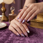 Kentrim Jelly Glue Purple Kentrim Purple Floral Almond Press On Nails- 24 Pieces (12 Sizes)