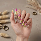 Kentrim Jelly Glue Yellow Kentrim Neon Gradient Abstract Line Press On Nails - 30 Pieces (15 Sizes)