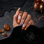 Kentrim Jelly Glue Orange Kentrim Orange Pumpkin Ghost Coffin Halloween Press On Nails - 24 Pieces (12 Sizes)
