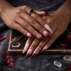 Kentrim Jelly Glue Red Kentrim Burgundy Blood Flame Dragon Cross Stiletto Press On Nails - 24 Pieces (12 Sizes)