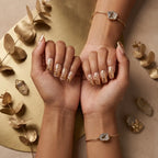 Kentrim Jelly Glue Gold Kentrim Nude Pink with Gold Leaf Medium Square Press On Nails - 24 Pieces (12 Sizes)