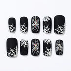 Kentrim Jelly Glue Black Kentrim Black Spider Web Coffin Halloween Press On Nails - 24 Pieces (12 Sizes)