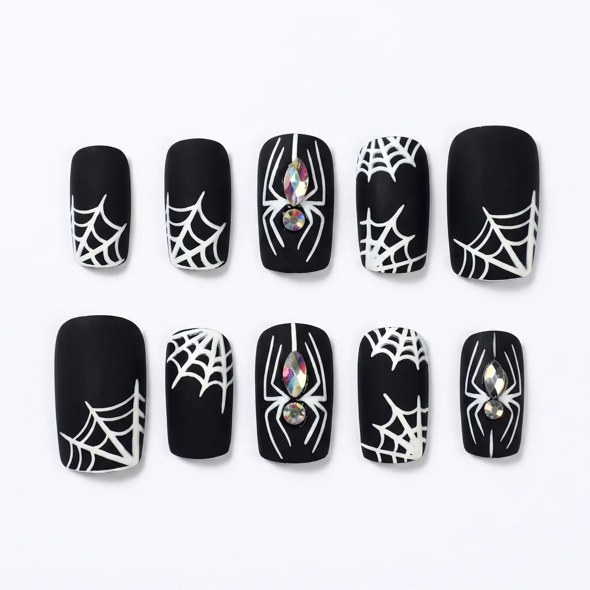 Kentrim Jelly Glue Black Kentrim Black Spider Web Coffin Halloween Press On Nails - 24 Pieces (12 Sizes)