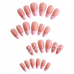 Kentrim Jelly Glue Pink Kentrim Cherry Blossom French Almond Press On Nails - 24 Pieces (12 Sizes)