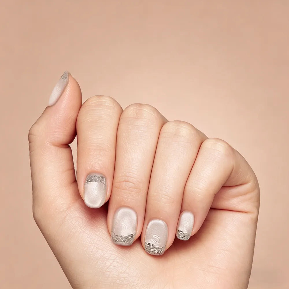 Kentrim Champagne Glitter French Short Square Press On Nails - 10 Pieces (Single Size)