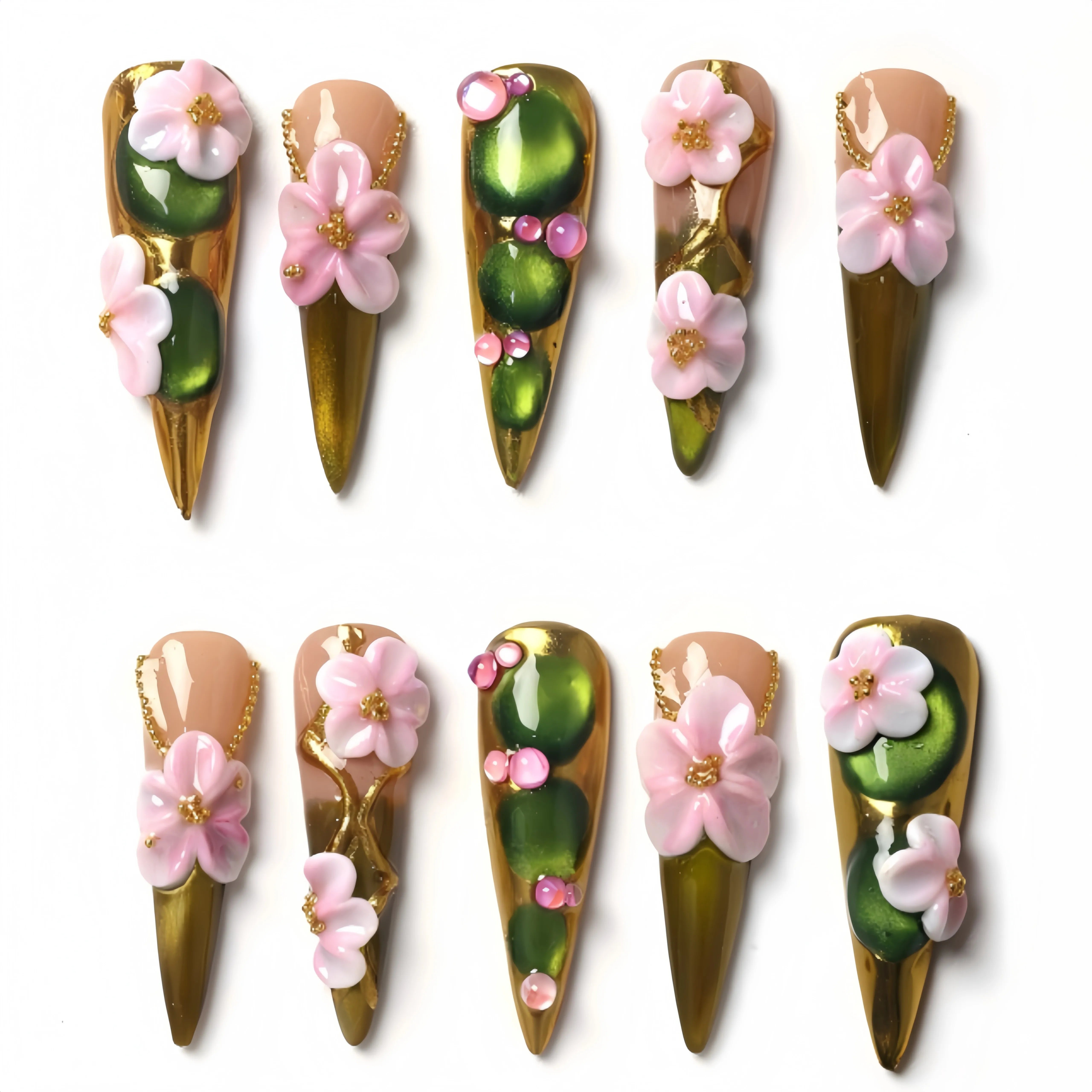Sakura Press On Nails – 3D Cherry Blossom Design 10 Pieces (Single Size) Secondary image