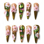 Kentrim 3D Sakura Jade Press On Nails- 10 Pieces (Single Size)