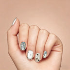 Kentrim Nude White Heart Rhinestone Glitter Short Square Press On Nails - 10 Pieces (Single Size)