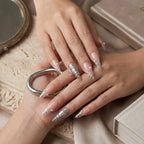 Kentrim Jelly Glue Pink Kentrim Nude Pink Stiletto Press On Nails with Metallic Ribbon & Pearl Accents - 24 Pieces (12 Sizes)