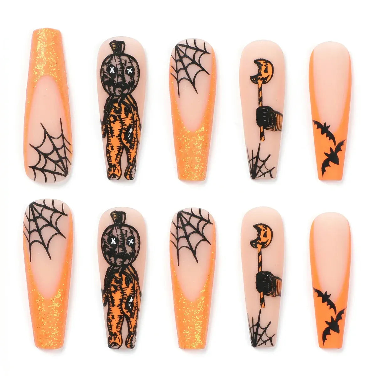 Kentrim Jelly Glue Yellow Kentrim Vintage Halloween Scarecrow Long Coffin Press On Nails - 24 Pieces (12 Sizes)