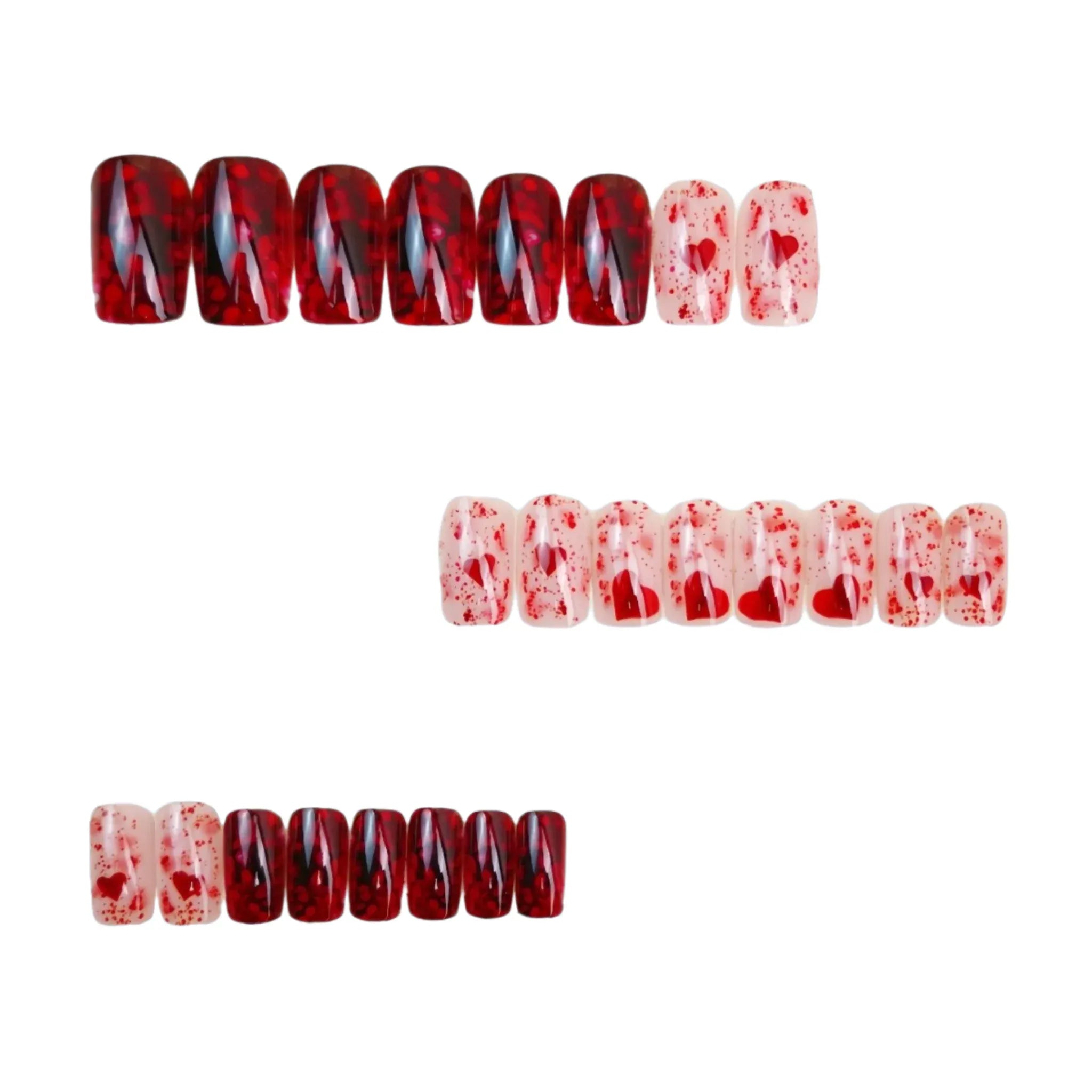 Kentrim Jelly Glue Red Kentrim Wine Red Tortoiseshell & Heart Medium Square Press On Nails - 24 Pieces (12 Sizes) Main image
