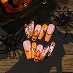 Kentrim Jelly Glue Orange Kentrim Orange Pumpkin Ghost Coffin Halloween Press On Nails - 24 Pieces (12 Sizes)