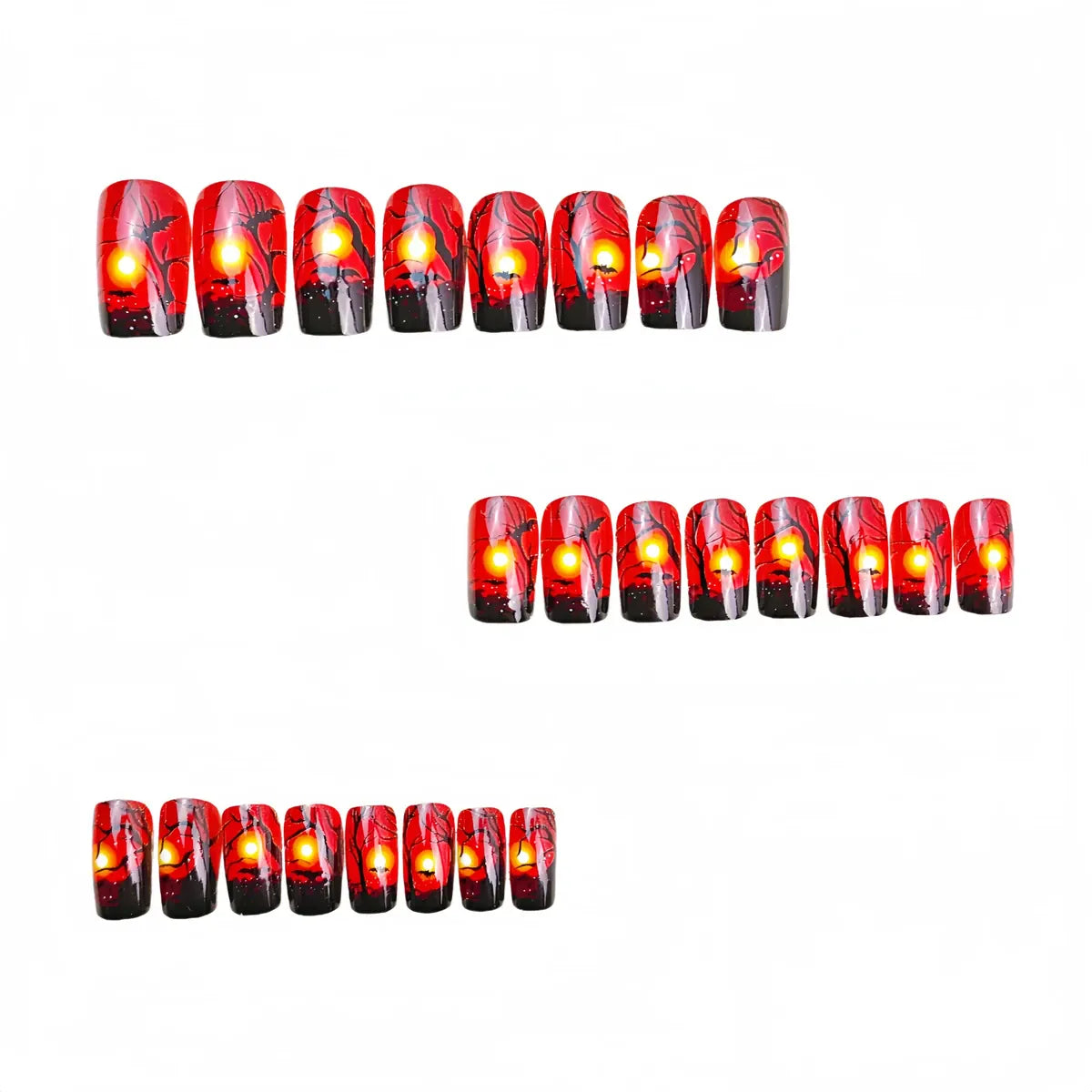 Kentrim Jelly Glue Red Kentrim Sunset Forest Medium Square Press On Nails - 24 Pieces (12 Sizes) Main image