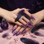 Kentrim Jelly Glue Purple Kentrim 3D Metallic Swirl Purple Halloween Stiletto Press On Nails - 24 Pieces (12 Sizes)
