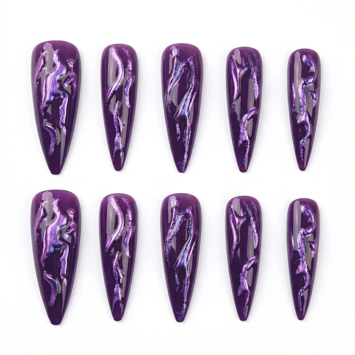 Halloween Stiletto Press On Nails – 3D Metallic Swirl 24 Pieces (12 Sizes) Secondary image