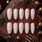 Kentrim Jelly Glue White Kentrim 3D Skeleton Hand Almond Halloween Press On Nails - 24 Pieces (12 Sizes)
