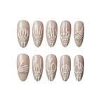 Kentrim Jelly Glue White Kentrim 3D Skeleton Hand Almond Halloween Press On Nails - 24 Pieces (12 Sizes)