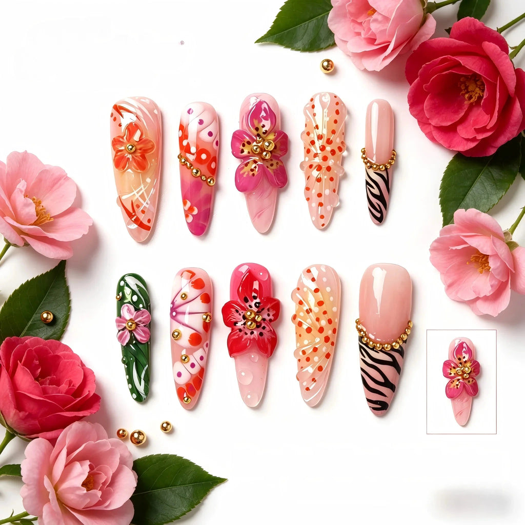 Kentrim Spring Garden 3D Floral Press On Nails- 10 Pieces (Single Size)