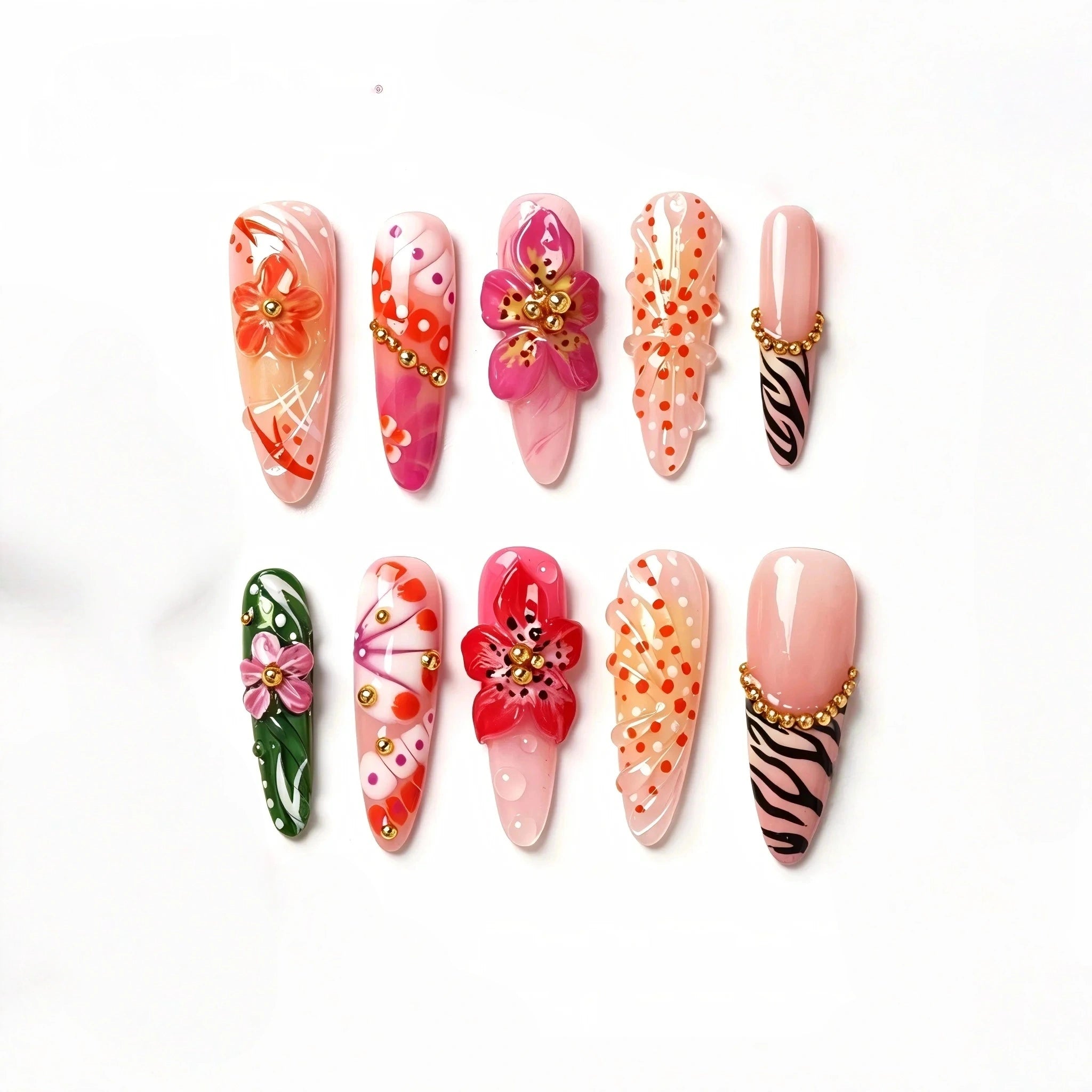 Kentrim Spring Garden 3D Floral Press On Nails- 10 Pieces (Single Size) Main image