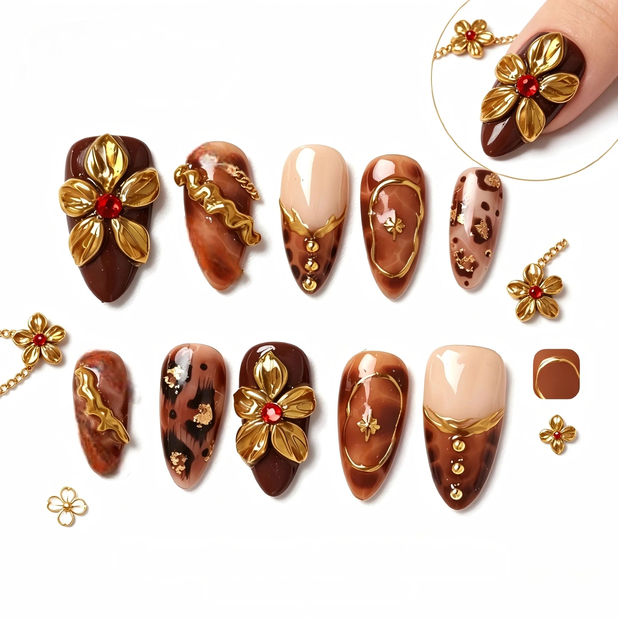 Kentrim Tortoiseshell Almond Press On Nails- 10 Pieces (Single Size)