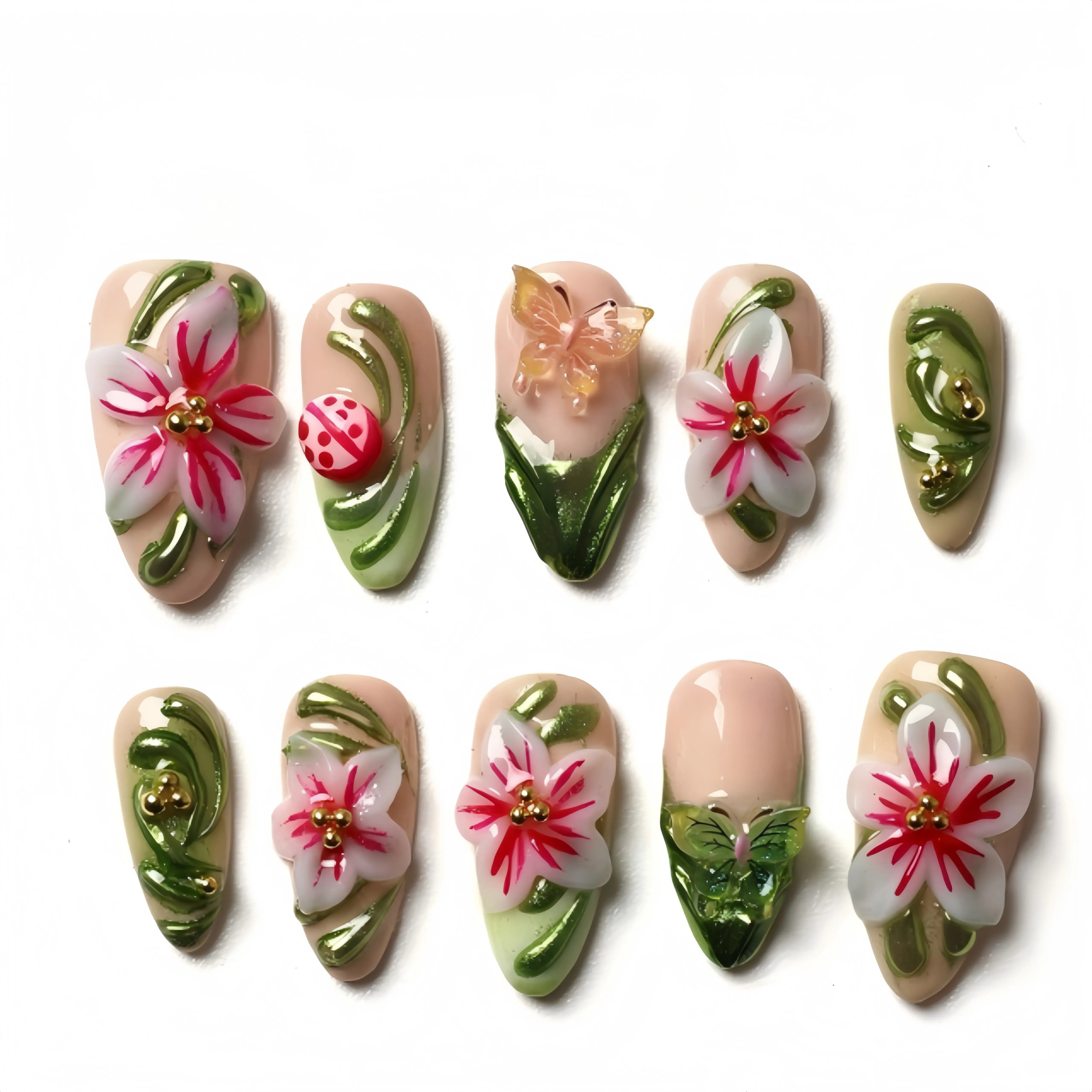 3D Floral Press On Nails – Handcrafted Garden Collection 10 Pieces (Single Size) Secondary image