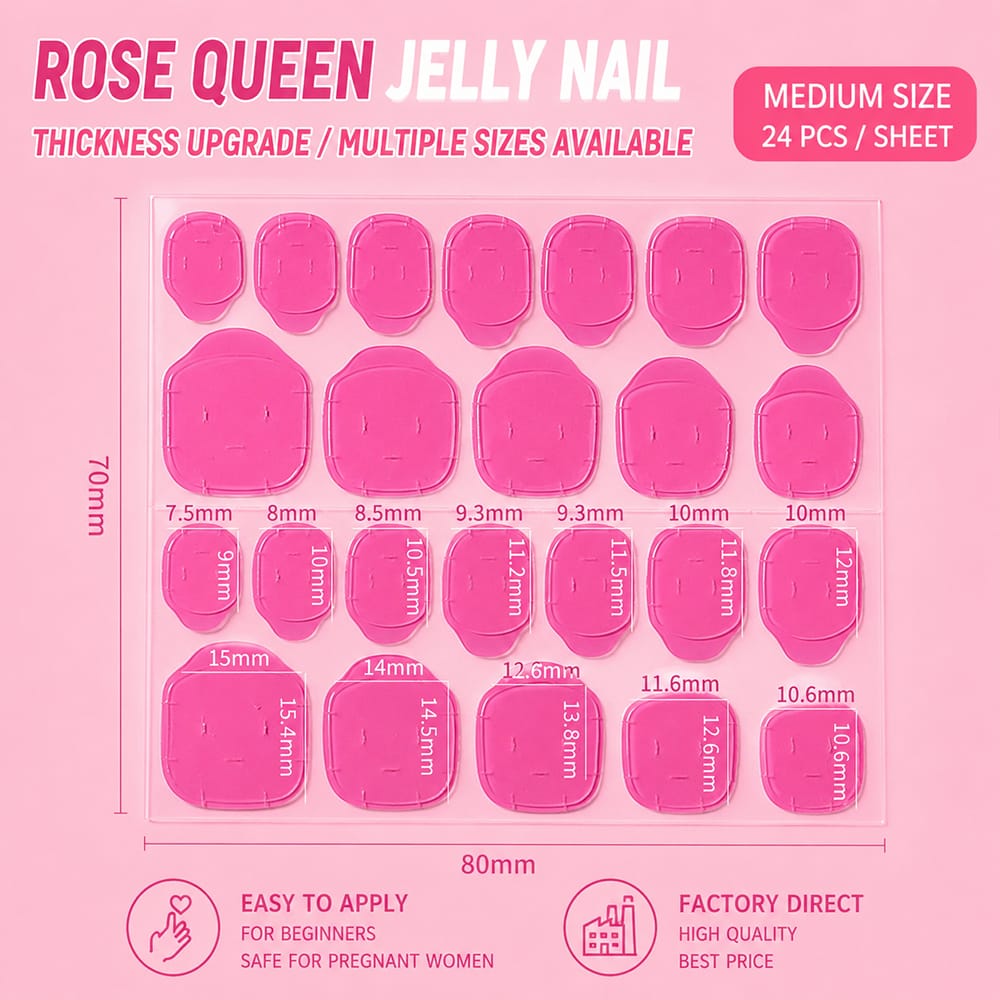 Nail Adhesive Tabs | Jelly Sticky Pads for Reusable Press On Nails, 24 Pcs, 15 Sizes