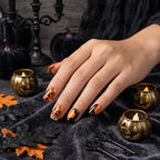 Kentrim Jelly Glue Orange Kentrim Halloween Pumpkin Short Square Press On Nails - 24 Pieces (12 Sizes)