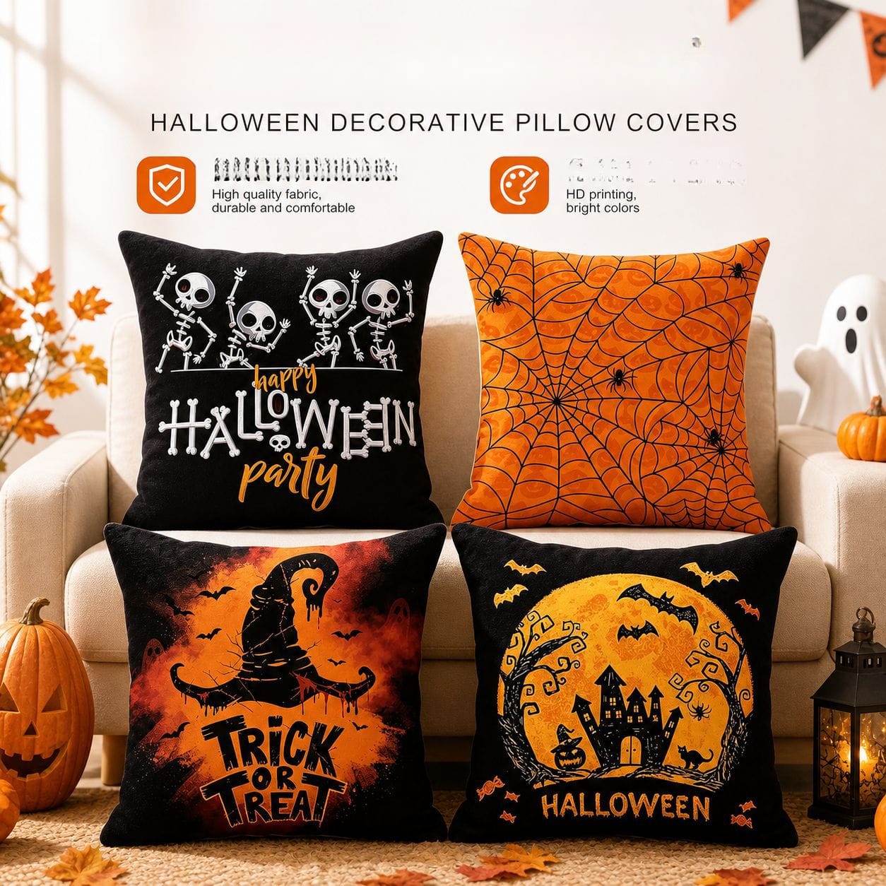 Kentrim Halloween Ghost Castle Pillow Covers - 4 Pcs, Cover Only Secondary image