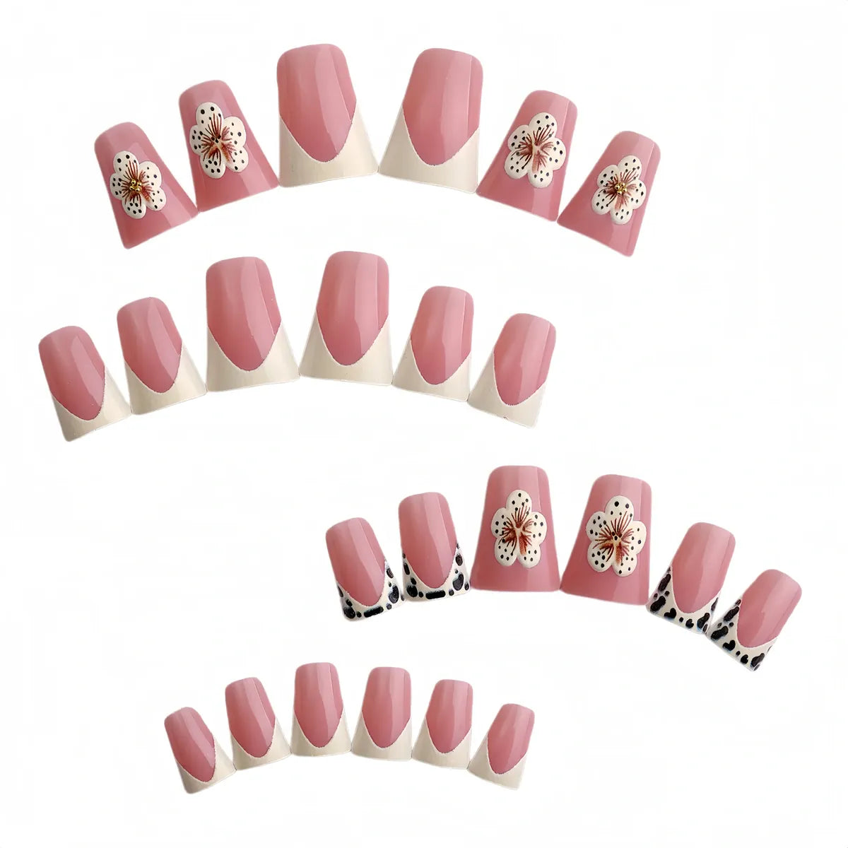 Kentrim Jelly Glue Pink Kentrim Leopard Print French Tip with 3D Flower Press On Nails - 24 Pieces (12 Sizes) Main image