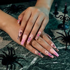 Kentrim Jelly Glue Pink Kentrim Pink Spider Pumpkin Long Coffin Halloween Press On Nails - 24 Pieces (12 Sizes)