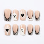 Kentrim Jelly Glue Black Kentrim Ghost Heart Spider Web Coffin Halloween Press On Nails - 24 Pieces (12 Sizes)